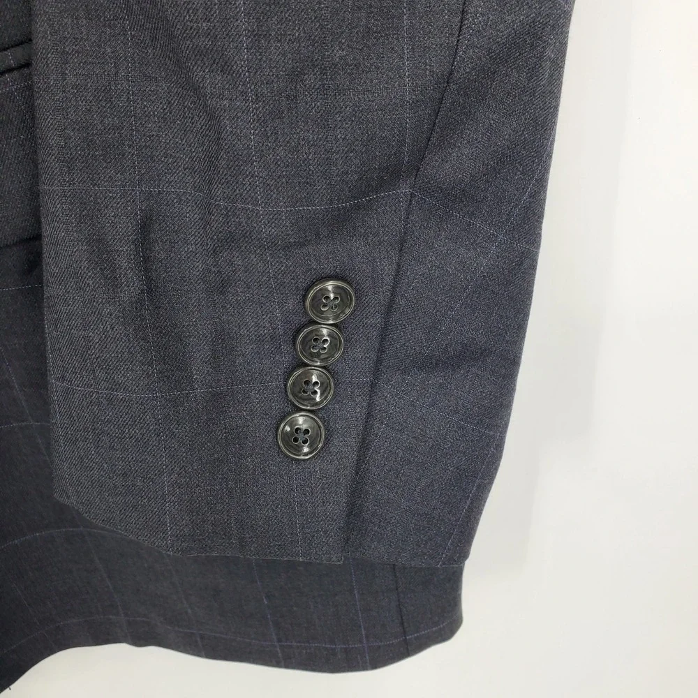 Jones New York Collection Men 48R Blazer 100% Wool Gray Windowpane 3-Button Coat